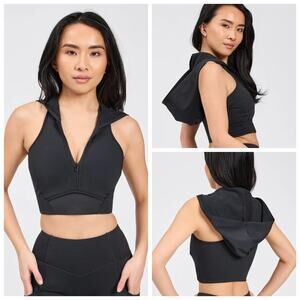 Buffbunny Colorado Crop Hoodie Black Onyx Sleeveless Zip Front Size Small NWT